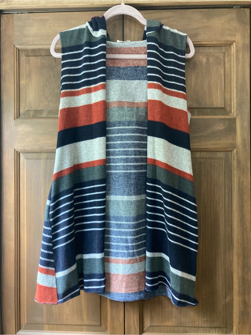 Oddy Soft & Striped Open Hooded Vest Small
